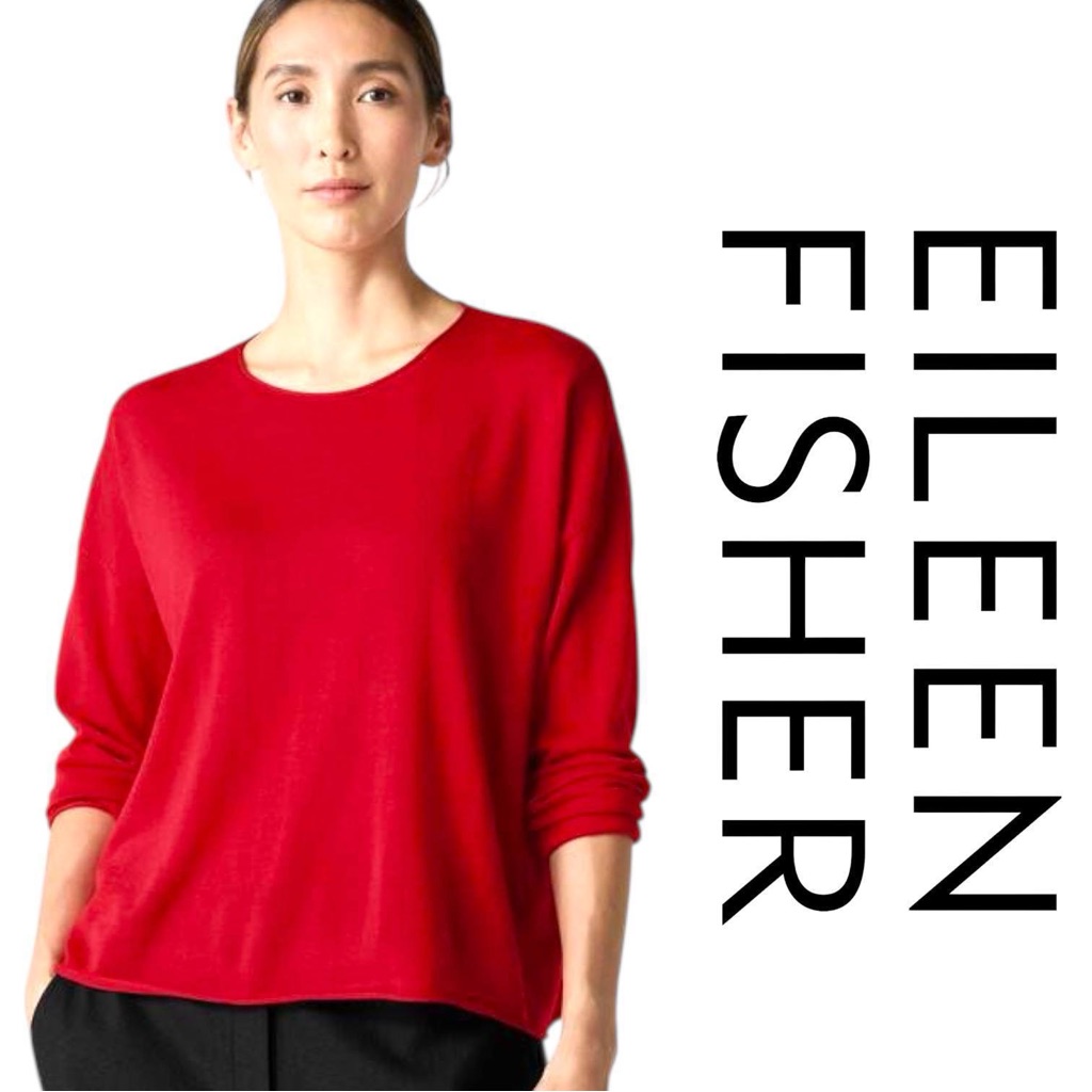 Eileen Fisher Sweater Women Red Extra Fine Merino Wool Size L Long Sleeve Nwt
